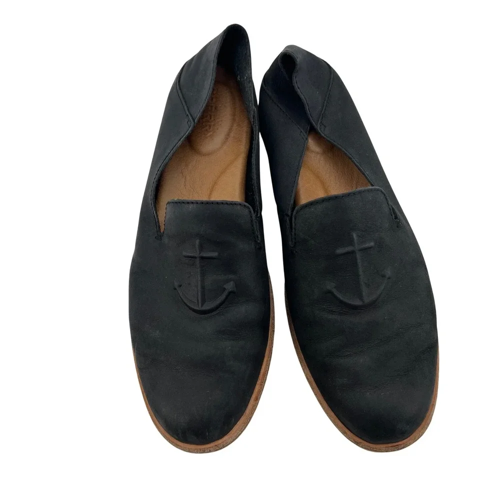 Sperry Seaport Black Leather Anchor Embossed Loafers Womens 7.5 STS83413‎